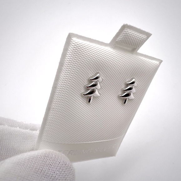 .925 Sterling Silver Christmas Tree Stud Earrings - Picture 7 of 13